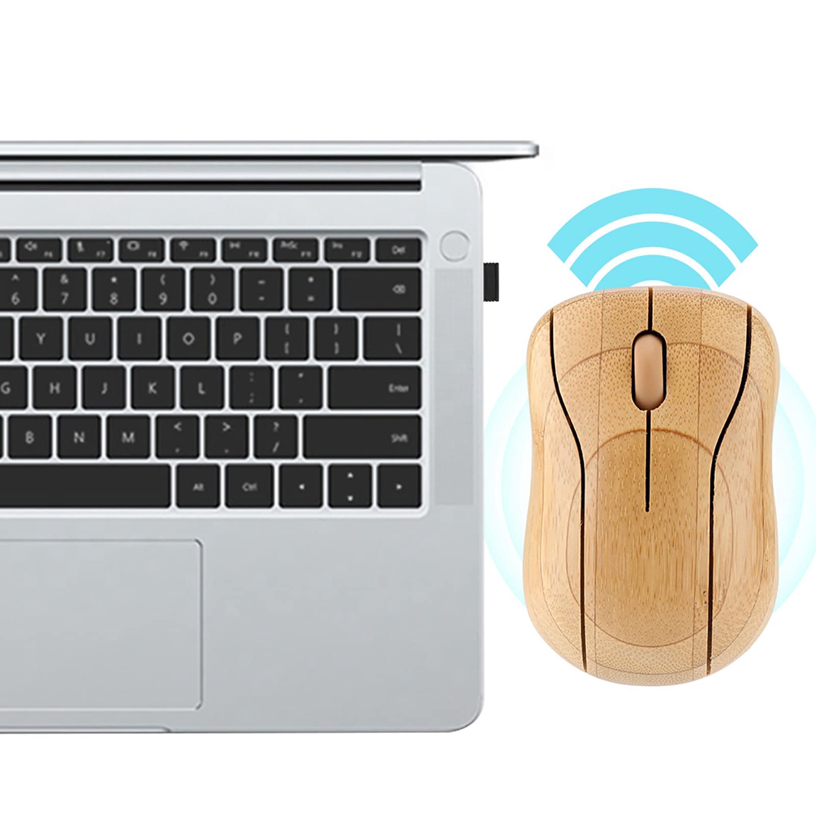 LICAEVEY Bambusowa Bezprzewodowa Mysz Optyczna 2,4 GHz, Mysz Komputerowa z Naturalnego Drewna do Komputerów Stacjonarnych, Laptopów, Przyjazna Konstrukcja z Miękkim Kliknięciem o Niskim