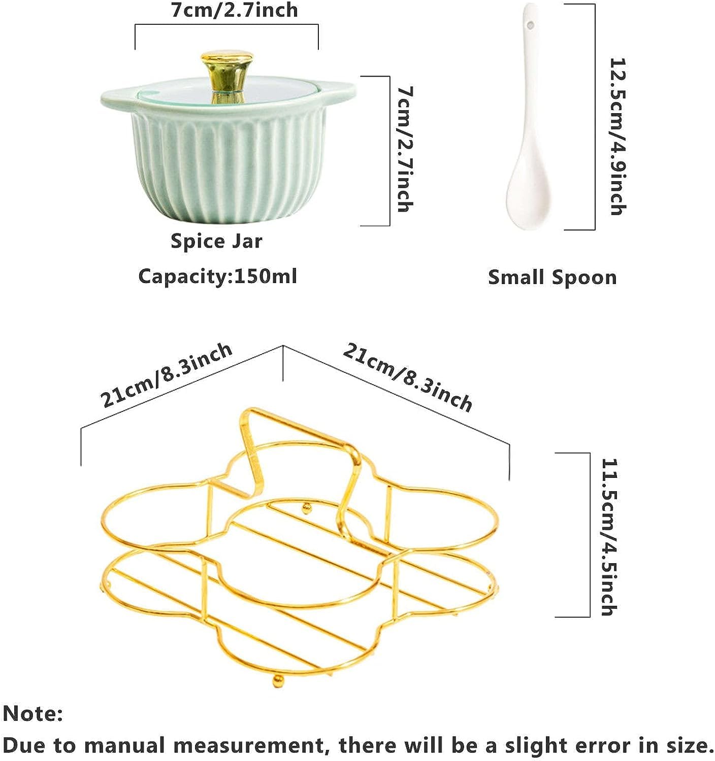 SAeWare Juego de 4 recipientes de cerámica para condimentos con tapa de cuchara y bandeja, tarros de condimentos con cuchara, cocina, especias, azúcar, encimera de cocina, verde oscuro, 4 piezas