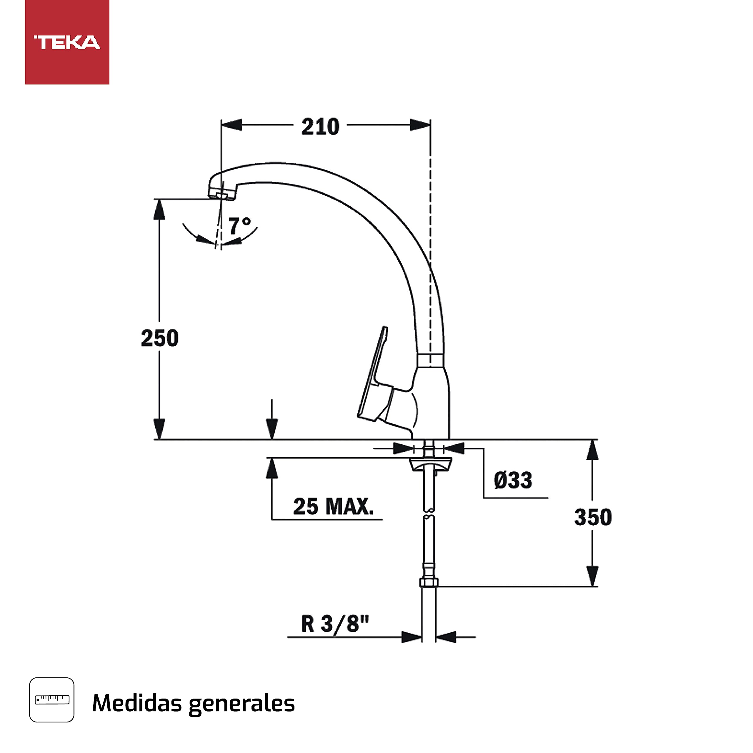 TEKA Grifo Cocina Monomando, Caño Alto Giratorio, Aireador Anticalcáreo, Latiguillos Flexibles 3/8", Modelo 81914621MP