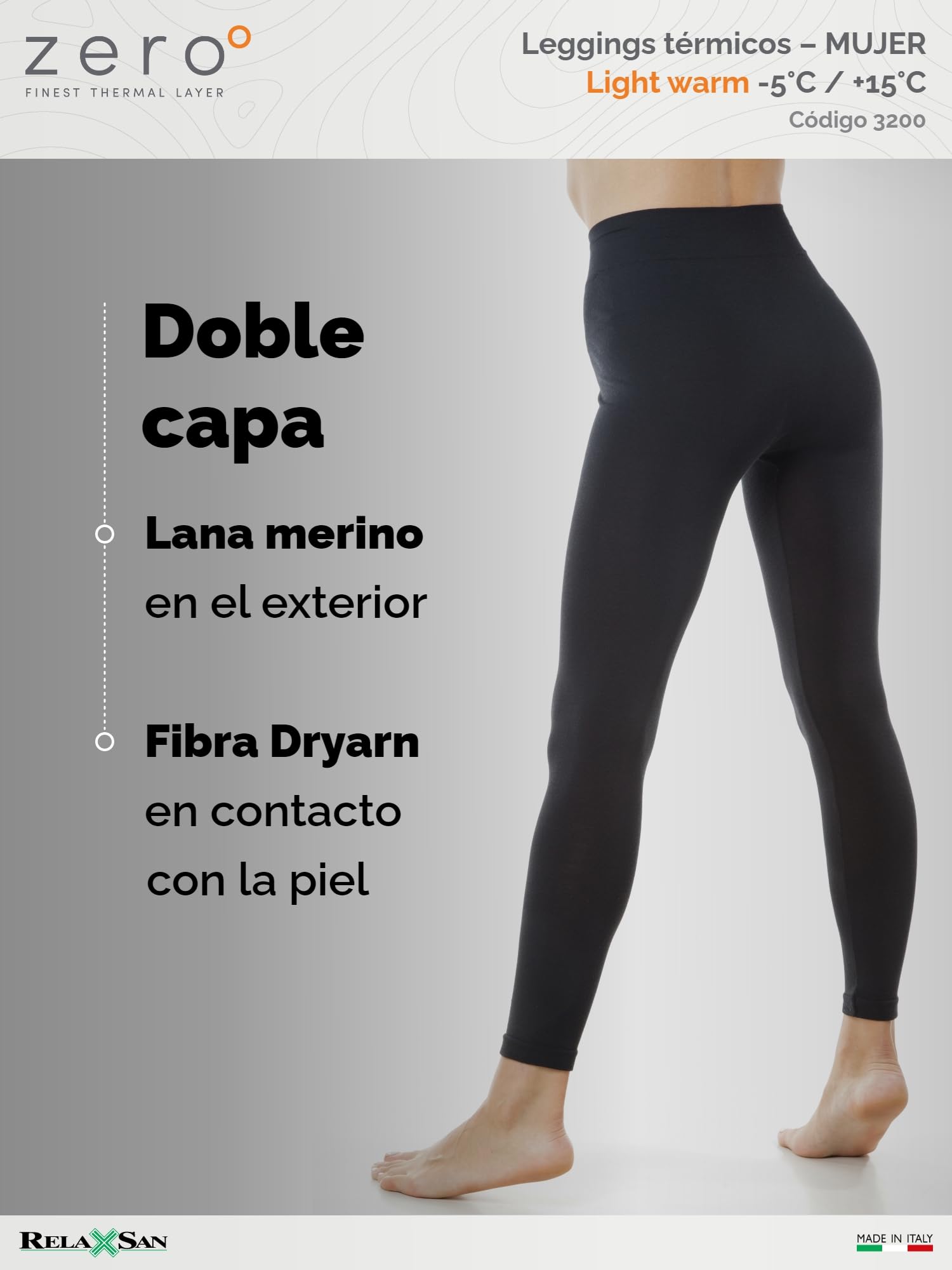 Relaxsan Zero 3200 – Pantalón Térmico Mujer Malla Térmica Ropa Interior en Lana Merino y Fibra Dryarn