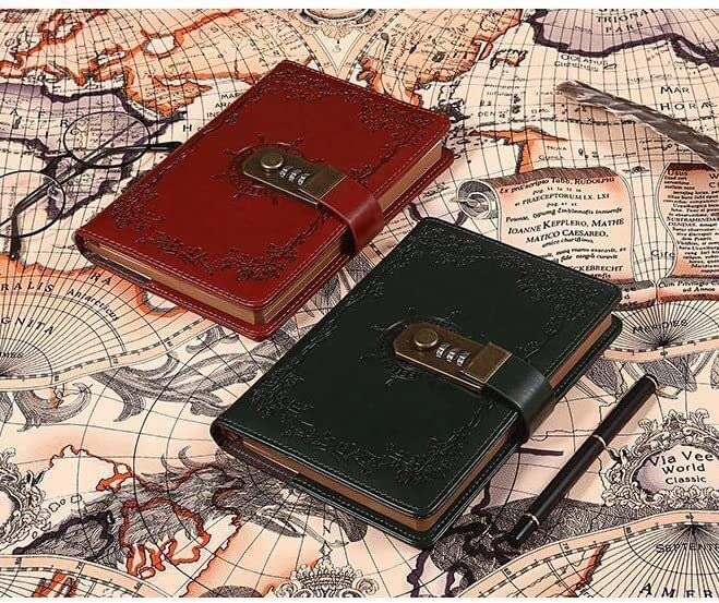 TAHALI Diario de Cuero A5 PU con Bloqueo, planificador, contraseña, Cuadernos Retro y Diarios, Agenda, Cuaderno de Notas for la Escuela, Suministros for Cuadernos