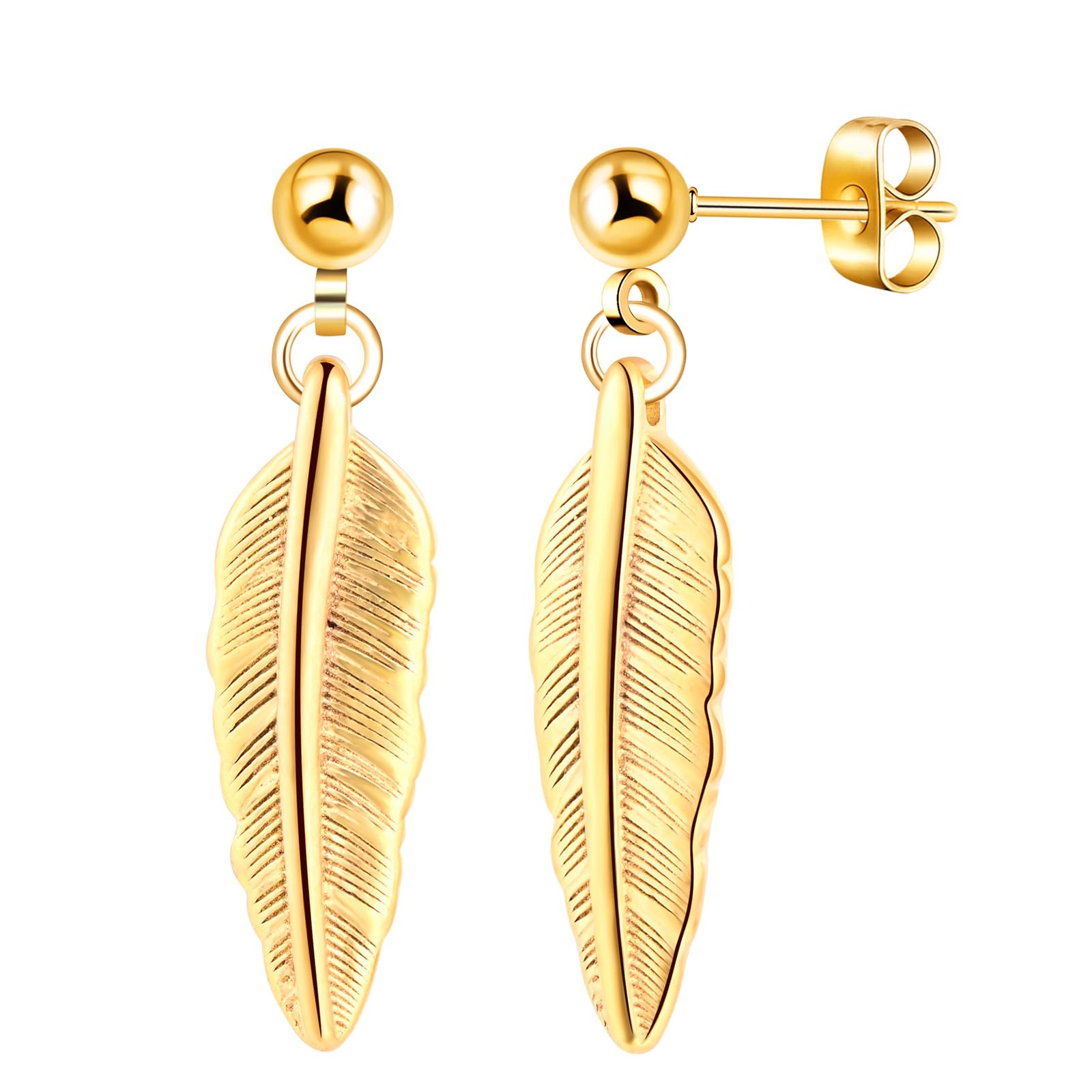 Yumilok Pendientes de acero inoxidable para mujeres pendientes de acero inoxidable para hombres pendientes de plumas plateadas