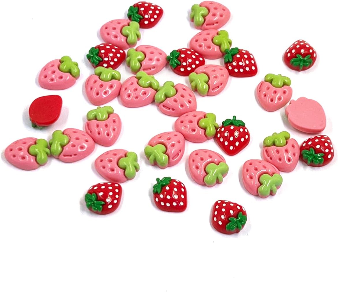 100PCS Mini Resin Strawberries, Flat Back Strawberry Resin Charms, Fruit Themed Embellishments for DIY Jewelry Hair Accessories Crafts Making Phone Case Scrapbooking Ornaments - Image 8