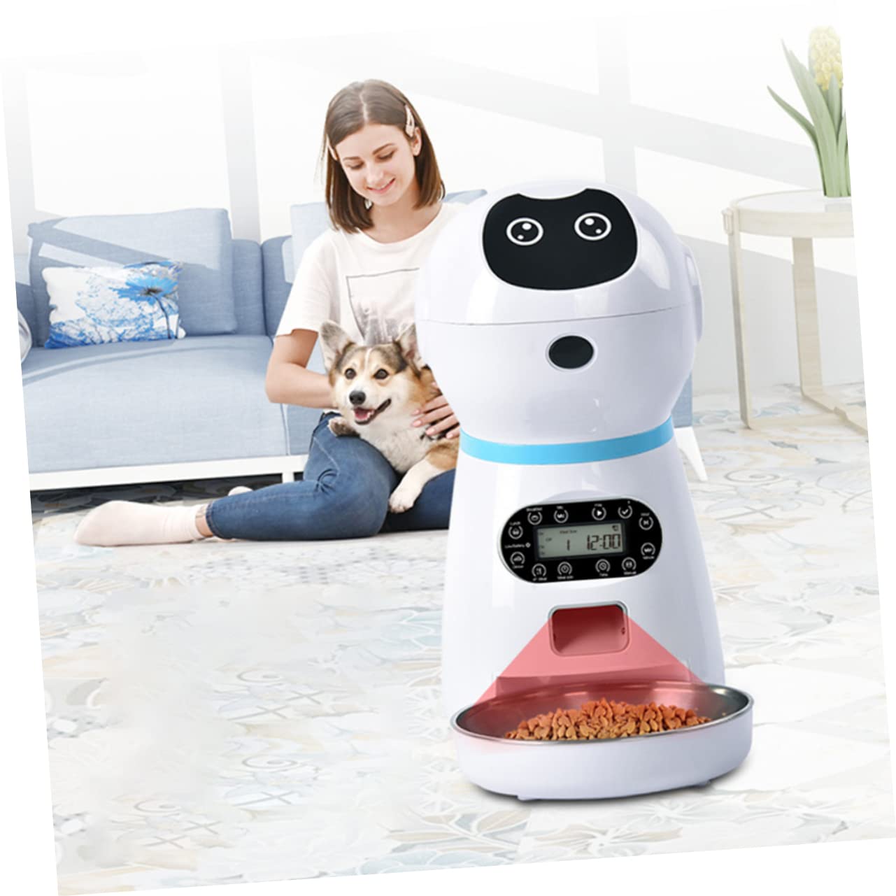 DOITOOL Alimentador Automático para Mascotas con Temporizador Digital Robot Inteligente con Grabación De Voz para Gatos y Perros Dispensador De Comida Seguro con Cuenco De Inoxidable