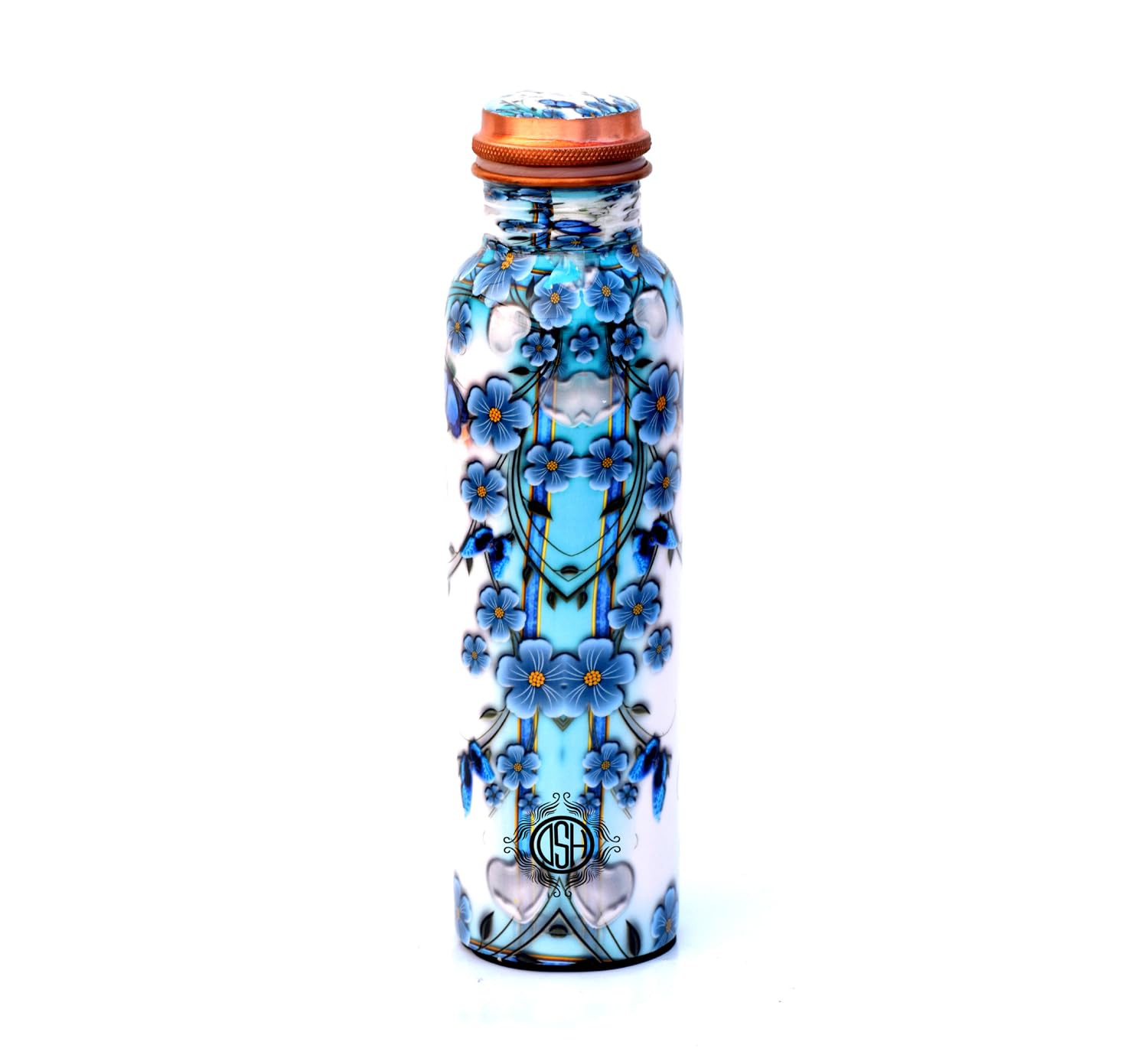 DSH Pure Copper Printed Water Bottle, Travelling Purpose, Yoga Ayurveda Healing, 1000 ML (Design 10)