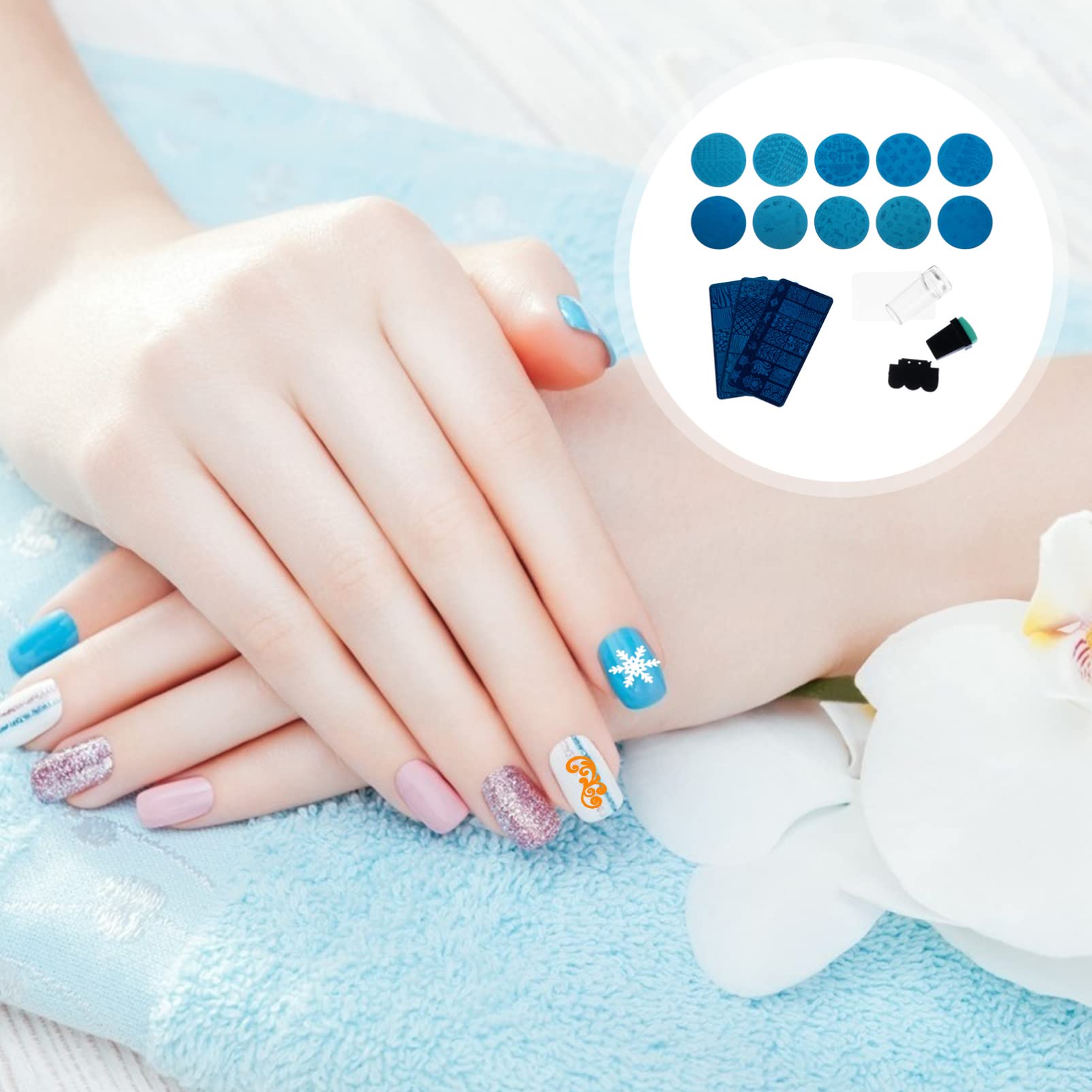 Beavorty 2 Set Di Piastre Per Timbri Per Nail Art in Acciaio Inossidabile Set Di Modelli Per Timbri Per Unghie Stencil Per Timbri Per Manicure 13 Pezzi * 2