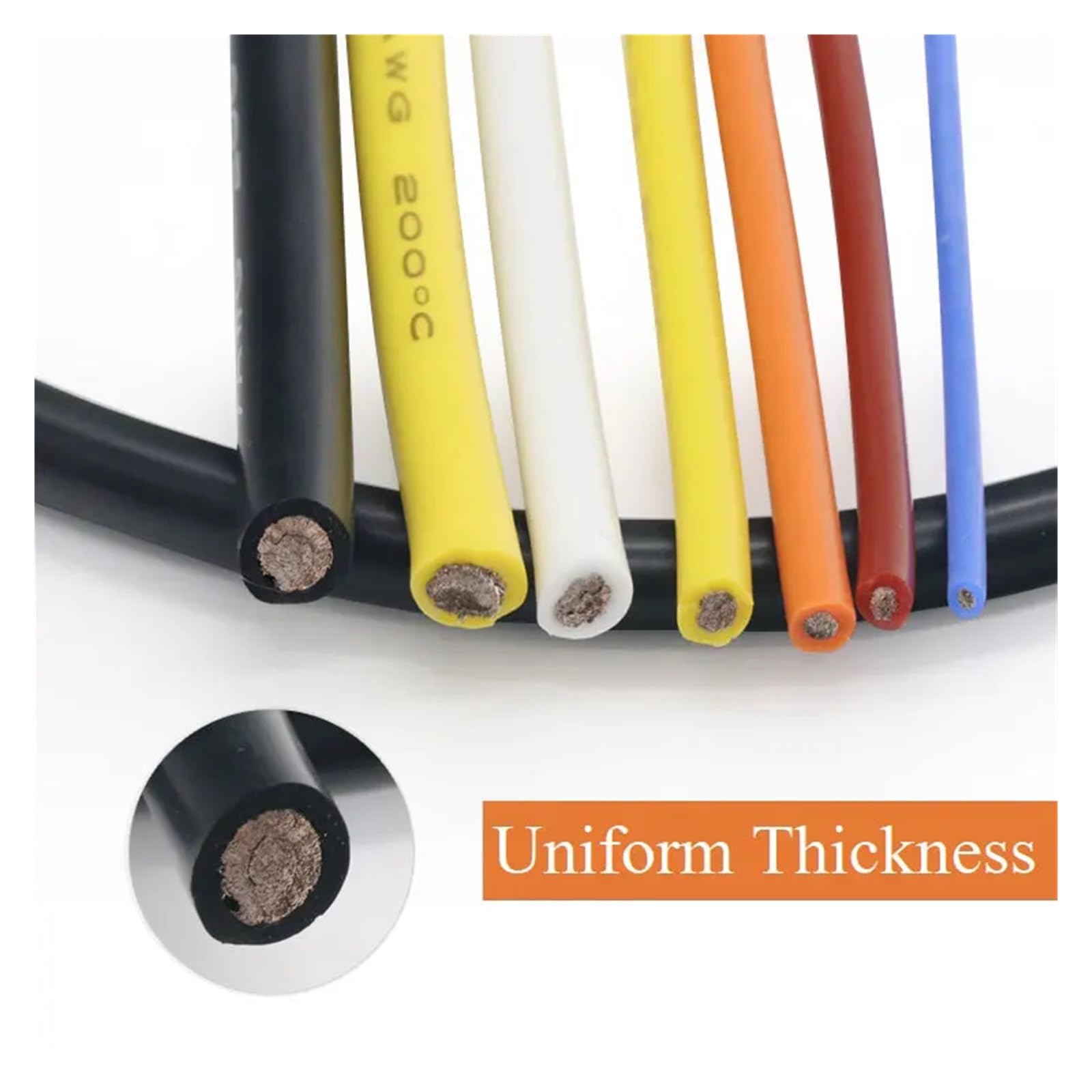 Xuro Cable resistente al calor de 1 m/5 m, calibres 30, 28, 26, 24, 22, 20, 18, 16, 15, 14, 12 y 10 AWG, de silicona ultrasuave, cobre flexible de alta temperatura.(Orange,5 METERS_10AWG)