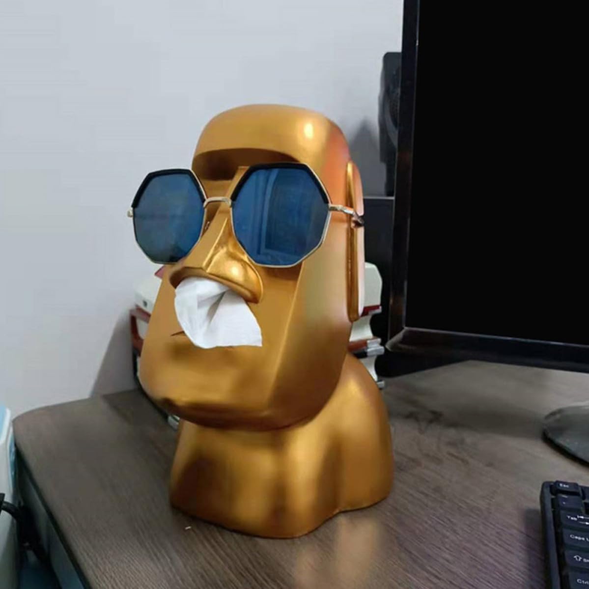 BESTOYARD Boîte à Mouchoirs Statue Moai Décorative Drôle en Résine Dorée Sortie de Papier Narines pour Décoration Intérieure Maison ou Cadeau