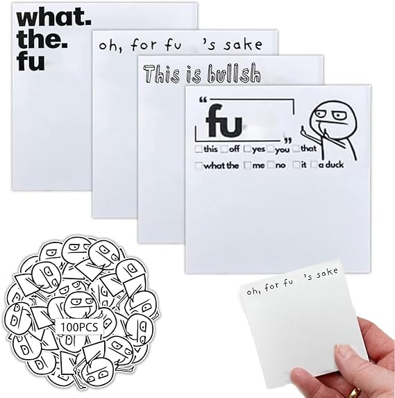 Funny Sticky Note, 4 Pieces Novelty Memo Pads Sticky Note with 100pcs Funny