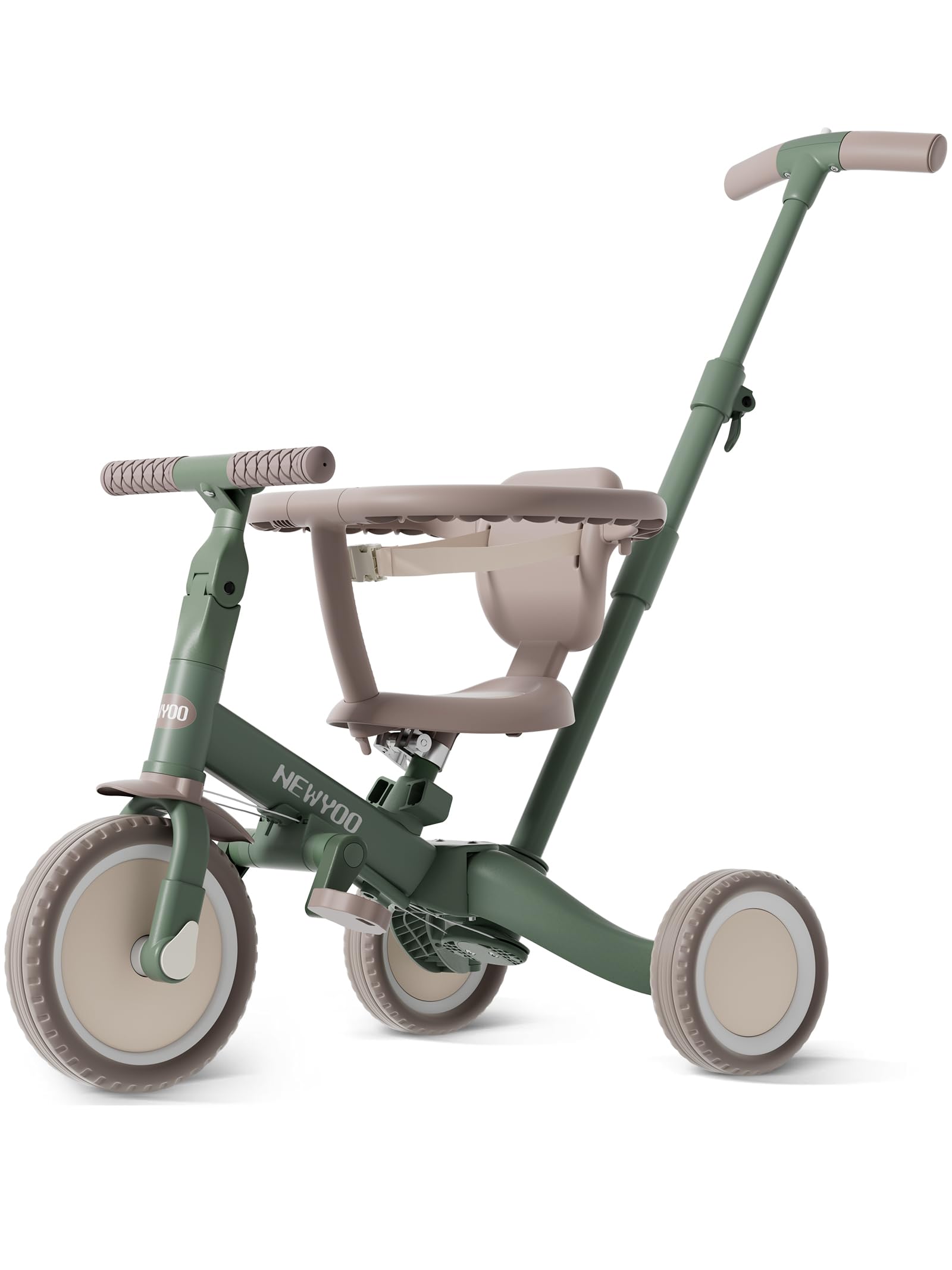 newyoo TR008 5-in-1 Tricycle for Toddlers 1-3, Toddler Bike, Birthday Gifts | Toddler Trike with Safety Bar and Parent Push Handle, Converts to Balance Bike, Fun Outdoor Toy for Boys & Girls, Sage Gre