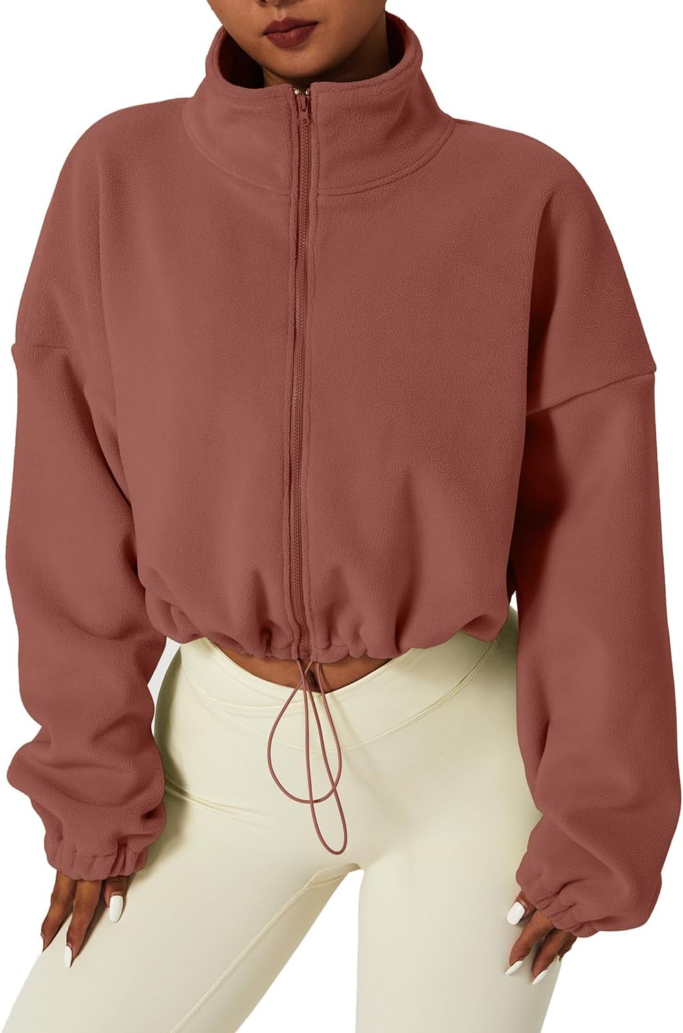 QINSEN Women's Fleece Short Jacket with Stand Collar