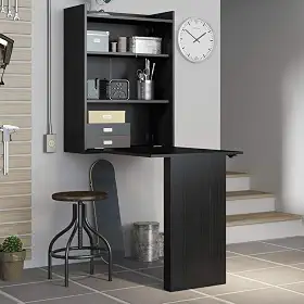 Armário com Mesa Dobrável de Parede - Multimóveis Preto