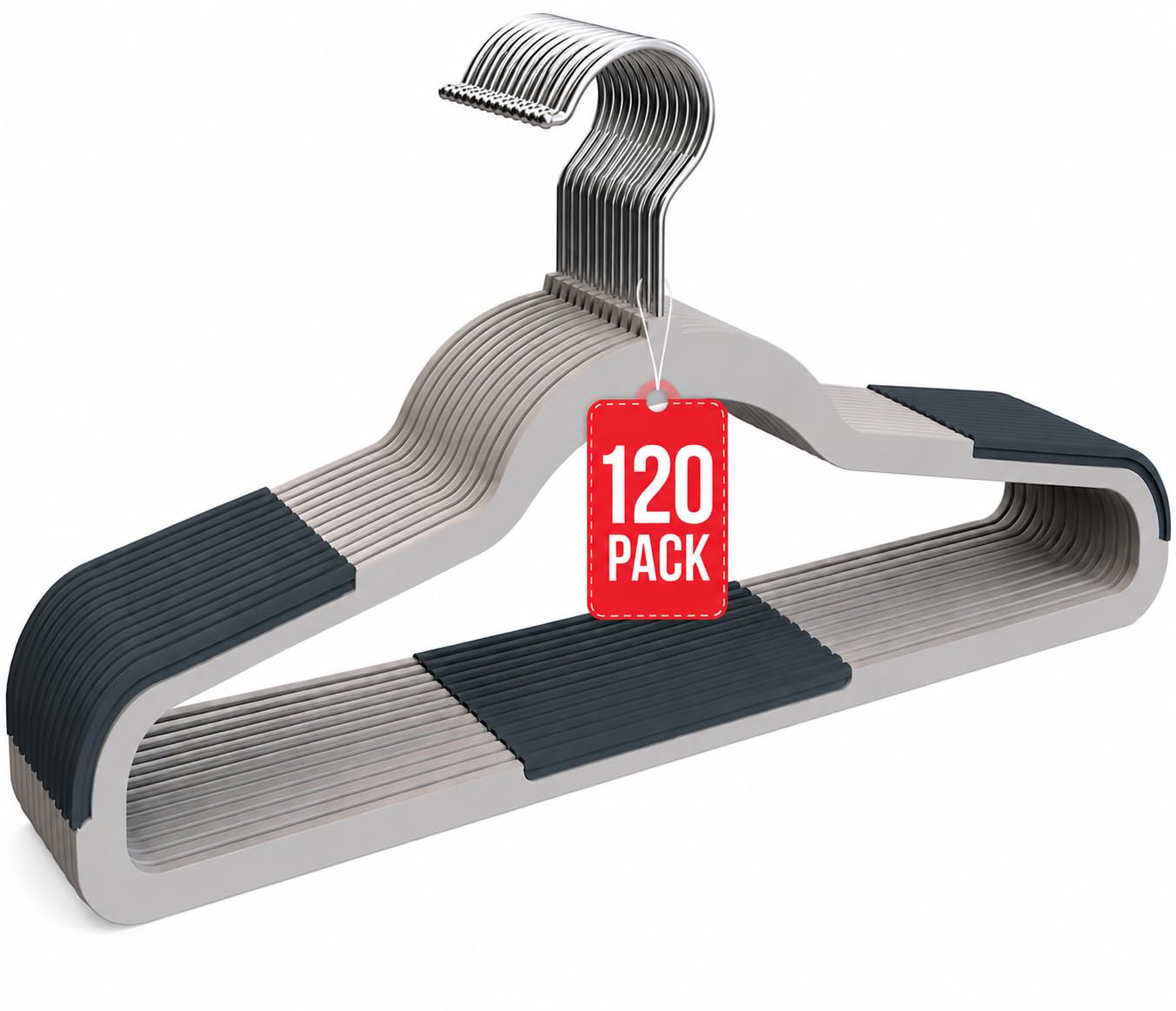 Perchas de Plástico Antideslizantes 45 cm Pack 120 COM-FORT HOUSE | Gancho giratorio 360°, Superficie antideslizante, Alta resistencia, Ahorra espacio