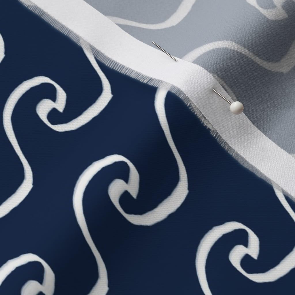 Spoonflower Fabric - Navy White Nursery Wave Ocean Waves Water Surf Summer Nautical Printed on Organic Cotton Sateen Fabric by The Yard - Sewing Quilting Apparel Home Decor