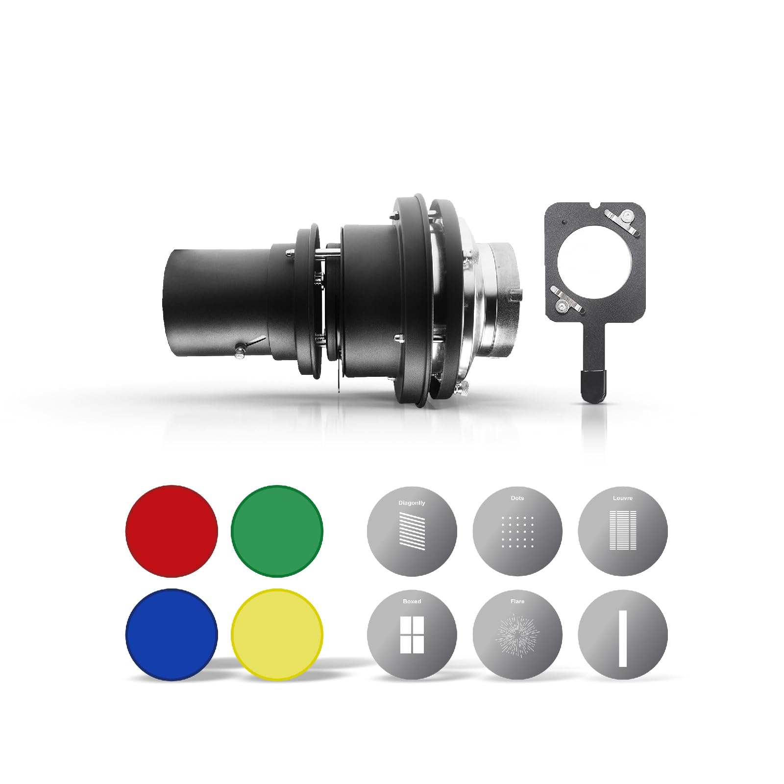 Sponsored Ad - (DS 230) Bowens Mount Optical Snoot Kit for Studio Light Flash, Accessories with 6X Gobos & 4X Color Gels (Red/Yellow/Green/Blue), Multifunction Focus Ring, Premium Metal Construction