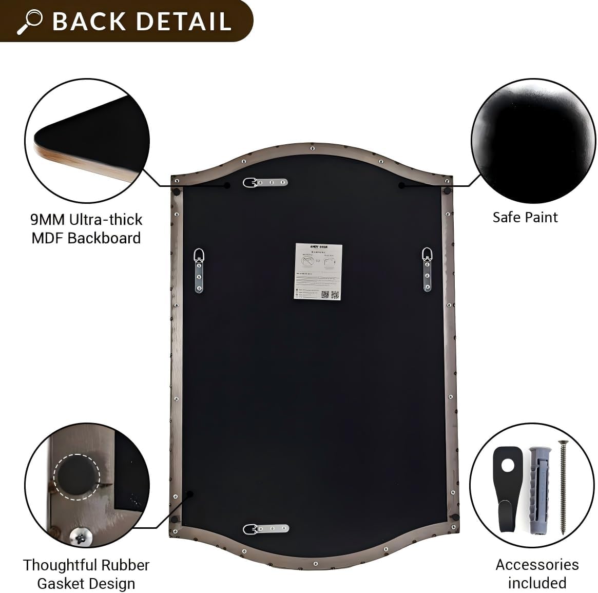 ANDY STAR 30"x48" Scalloped Mirror，Brushed Nickel Rectangle Bathroom Mirror with Curved Edge Stainless Steel Metal Frame, Large Wall-Mounted Mirror for Bathroom, Entryway (Horizontal/Vertical)