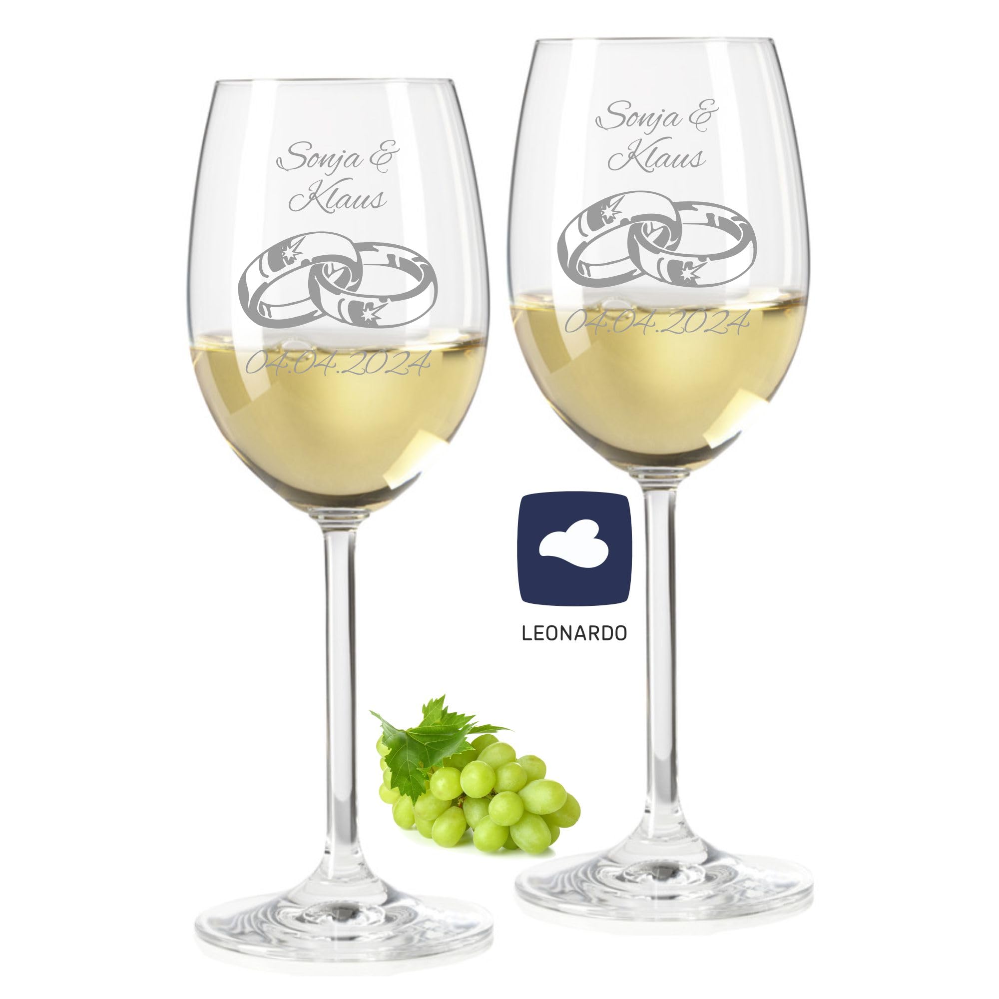 laser-diele Geschenk zur Hochzeit – Wein Geschenksets – Weinglas mit Gravur – Geschenke für Paare – Weißwein – Ringe