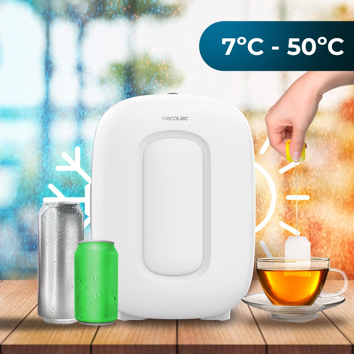 Cecotec Mini Nevera Bolero MiniCooling 4L Bora White, Funcionamiento 12V-220V, Compatible coche y caravanas, Función enfriamiento y calentamiento, Rango temperatura 5-65º, Transporte fácil