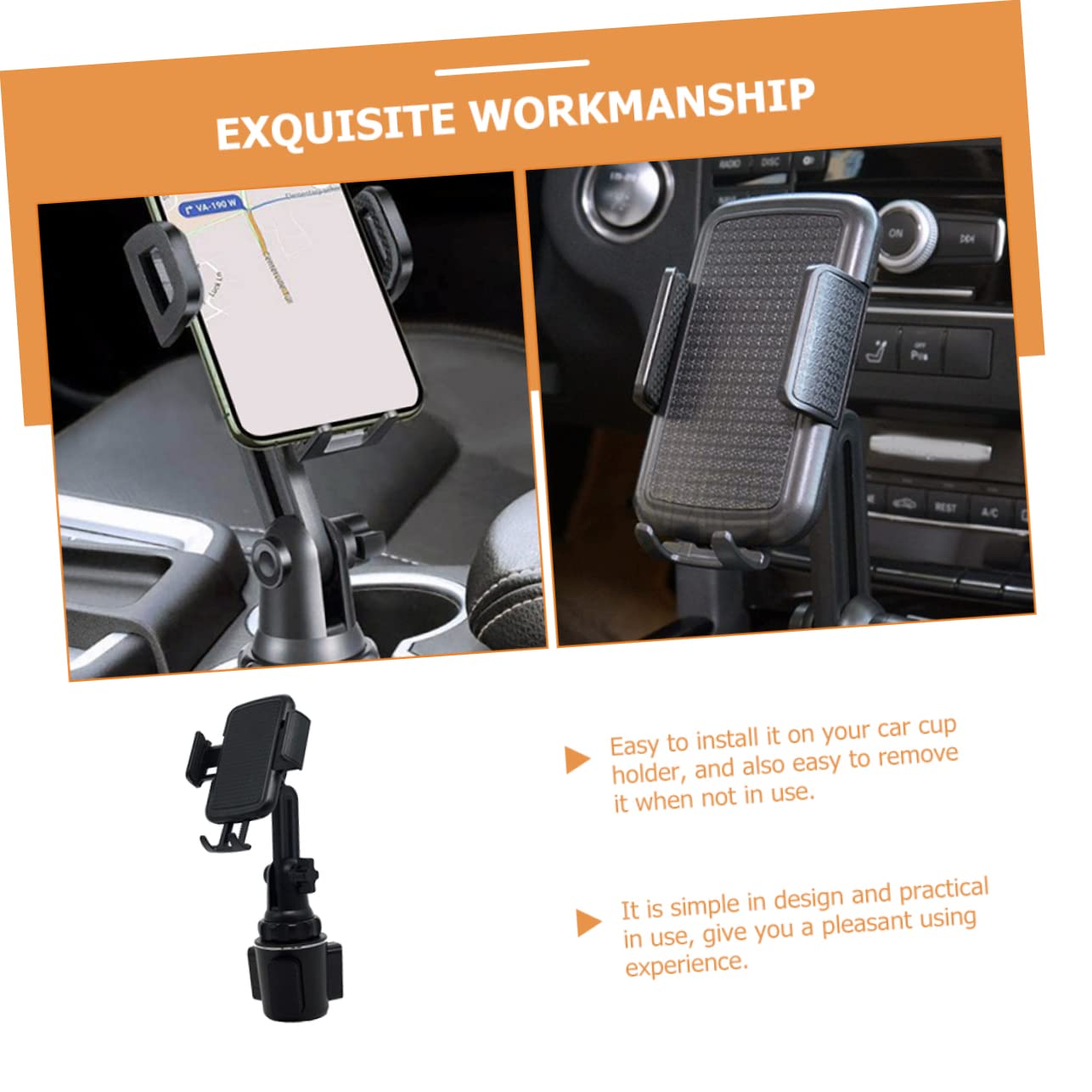 KOMBIUDA Supporto per Telefono da Auto Portabicchiere, Base Regolabile, Presa Stabile in Abs, per Auto e Camion