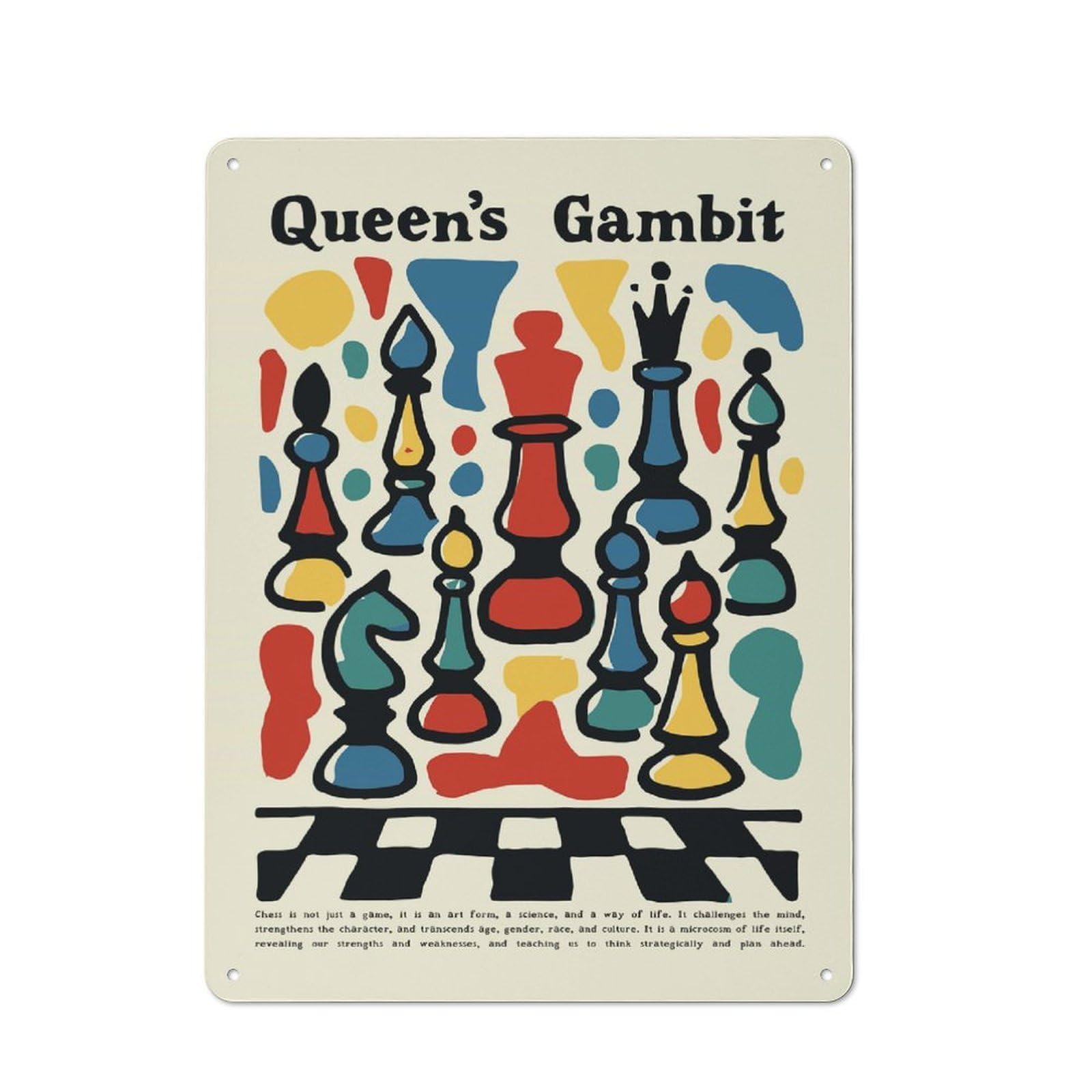 Queens Gambit Chess Art Decorative Metal Plaque 40x30cm, Loft Style Urban Room Decor for Flat, Bar, Studio Or Gallery Wall