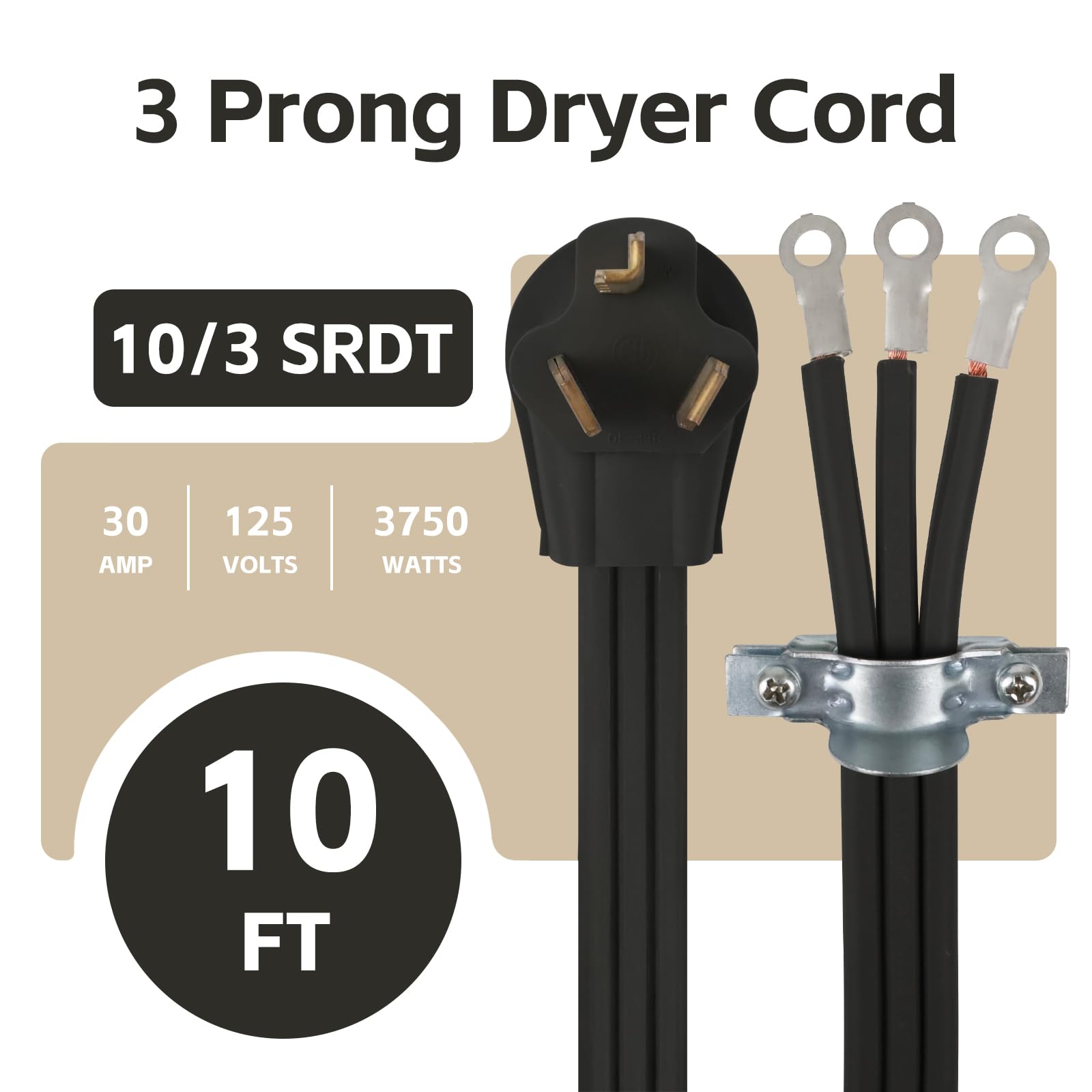 3 clavijas, cable de alimentación de extensión de dispositivo de 3 metros, NEMA 14-30, negro