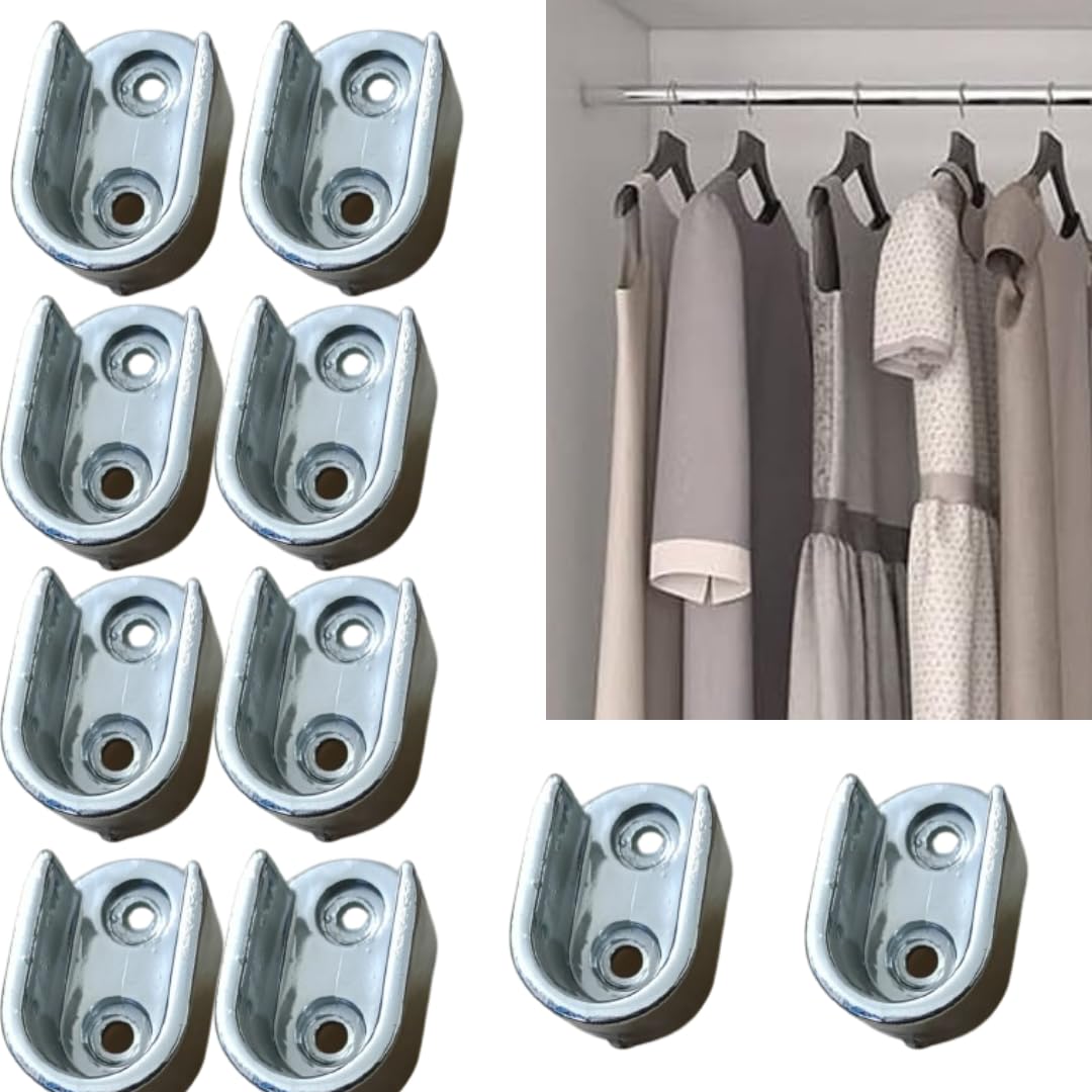 DEEGAAMART Oval Closet Rod End Supports , Wardrobe Bracket Metal Rod Holders ,Oval Wardrobe Hanging Rail Rod End Bracket Support Silver Tone 10 pcs-image-33