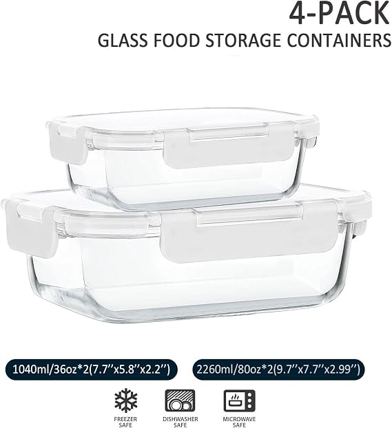 M MCIRCO 80 oz & 36 oz Extra Large Glass Food Storage Containers with Lids