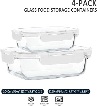 M MCIRCO 80 oz & 36 oz Extra Large Glass Food Storage Containers with Lids