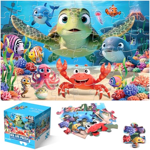 Jumbo Floor Puzzle for Kids,48 Piece Animal Large Jigsaw Puzzles,Learning Educational Toys for Toddlers Ages 3-5,Sea Turtle Puzzle Children Gift for...