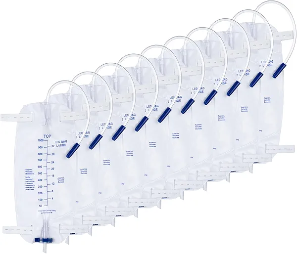 10 Pack 1000ml Sterile Leg Urinary Drainage Bags with 2 Adjustable Elastic Straps, Professional Urine Leg Bag with Anti-Reflux Valve for Men and Women