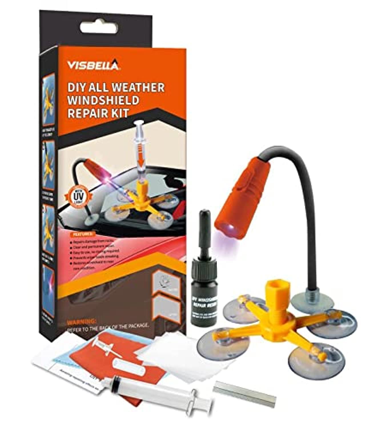 VisbellaWindshield repair kit All Weather Car With UV Light DIY Auto Window Tools Windscreen Glass Scratch Crack Restore Polishing Hand Tool Sets WQ0003UV1B