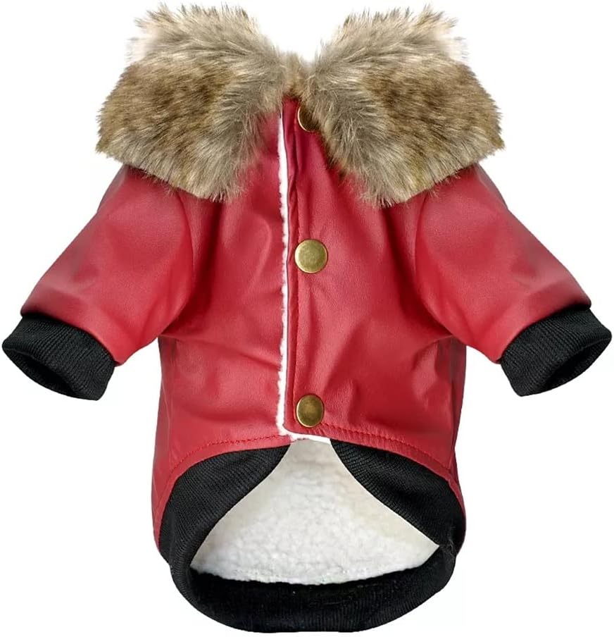 Winter Dog Coat Jacket Leather Pet Dog Clothing for Small Medium Large Dogs French Bulldog Chihuahua Yorkies Clothing (Red M Code)