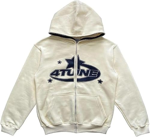 JINZIYINZI Chaqueta de manga larga con cremallera y capucha para mujer, diseño de estrellas y estilo Harajuku, suéter de gran tamaño Y2K Streetwear