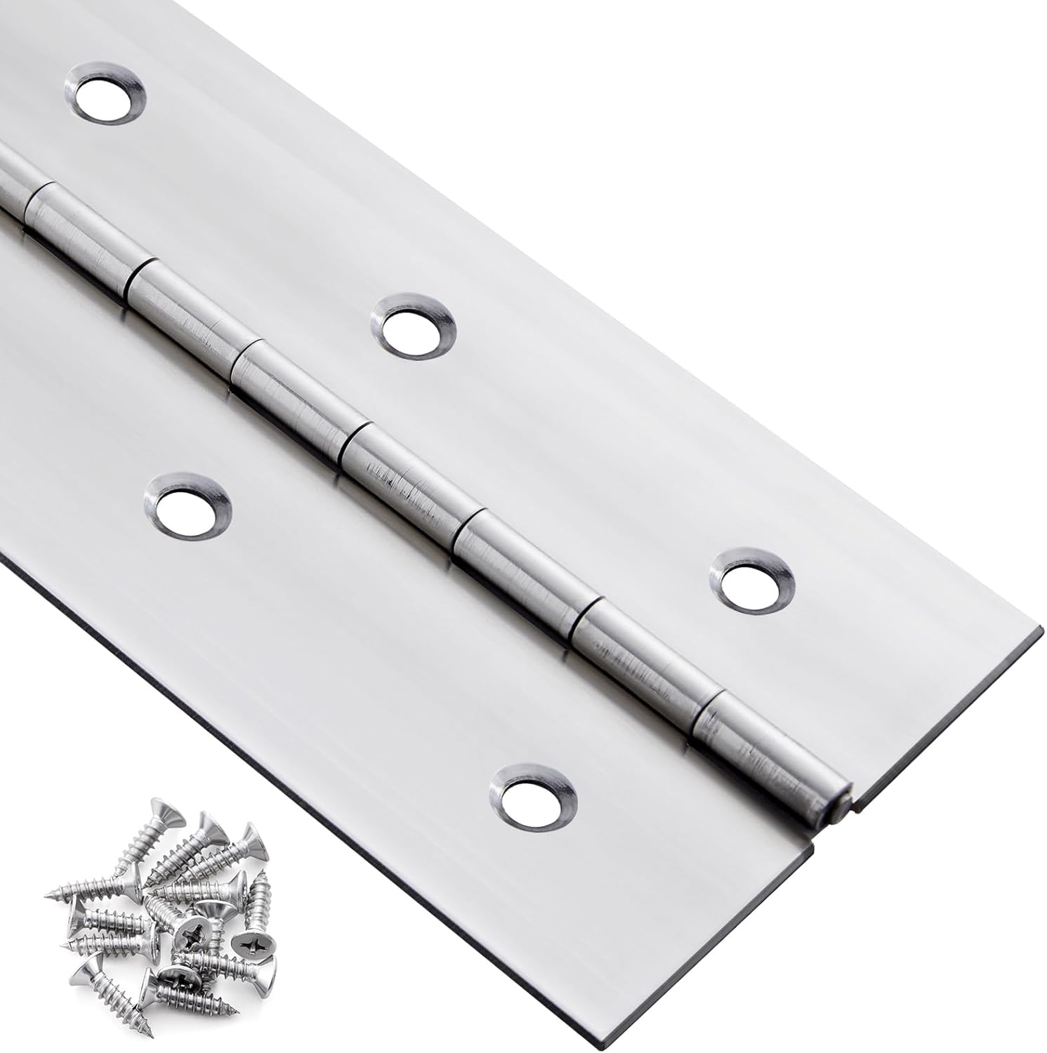 Heavy Duty Piano Hinge 48 Inch x 3 Inch Stainless Steel Continuous & Piano Hinges with Holes, 48 Continuous Hinges for Cabinet, Door, DIY Wood Boxes, 0.060 Leaf Thickness, 3 Open Width