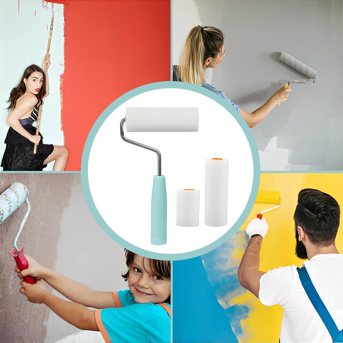 10 Pezzi Set Rulli Pittura Piccoli, Set Rullini per Vernici, Rullo Piccolo Per Pittura, Mini Rullo Pittura con Manico per Pitturare, Ideale per Vernici, Decorazione Casa e Fai da Te (5.6/10cm)