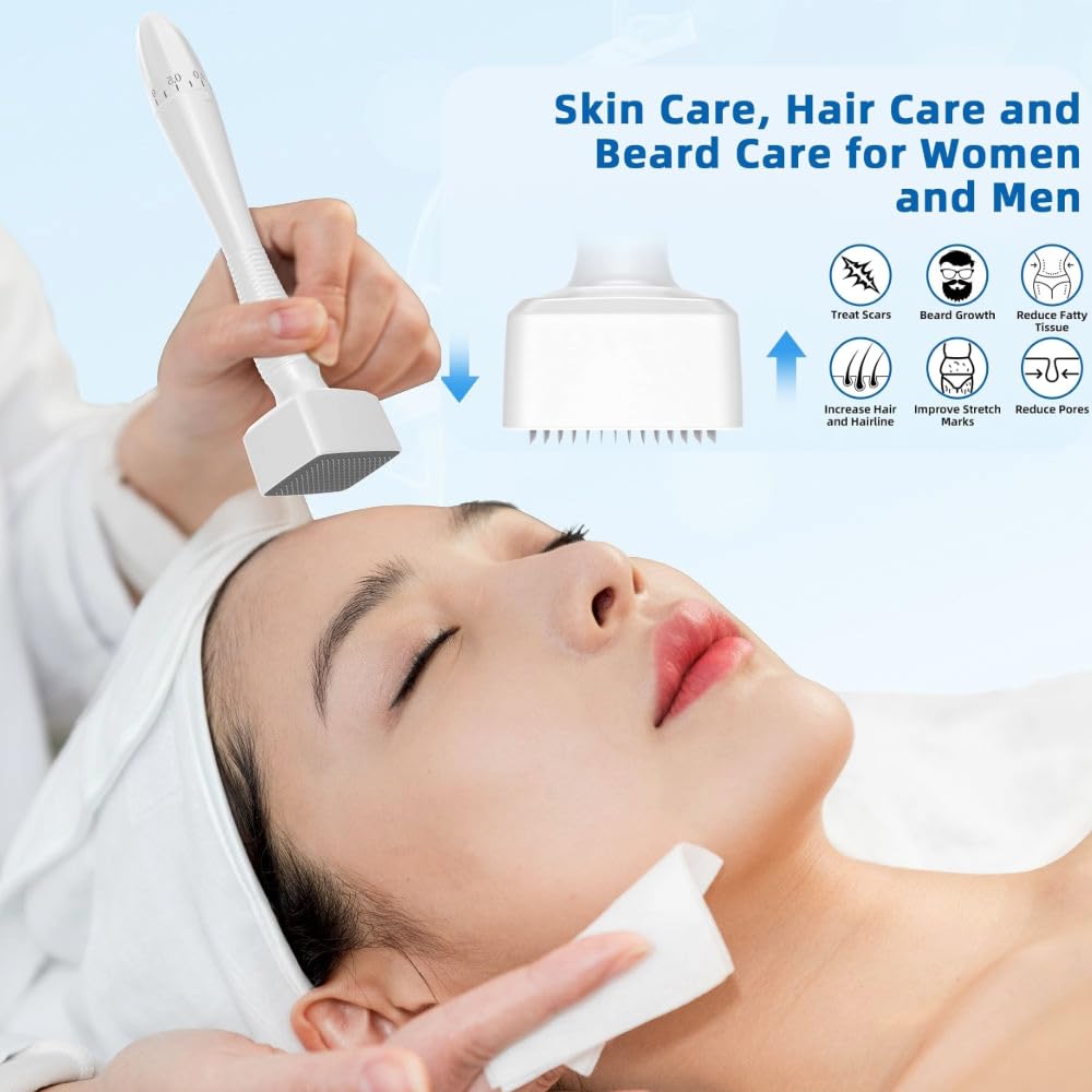 Derma stamp for Hair & Beard regrowth, 0-3mm Titanium Micro needle, Facial Derma Roller with microneedling Kit for Face Skin acne Repair, Reusable derma pen - Image 8 thumbnail