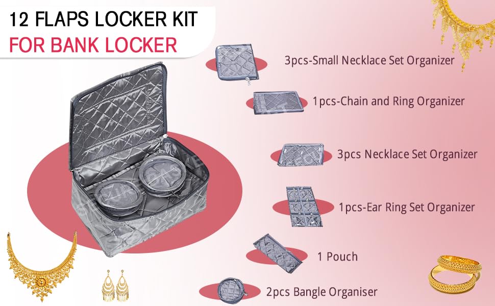 SECURE BASKET® Satin Jewellery Organisers Storage Box Necklace Bangle Jewelry Locker Organizer, Laminated | Silver 1
