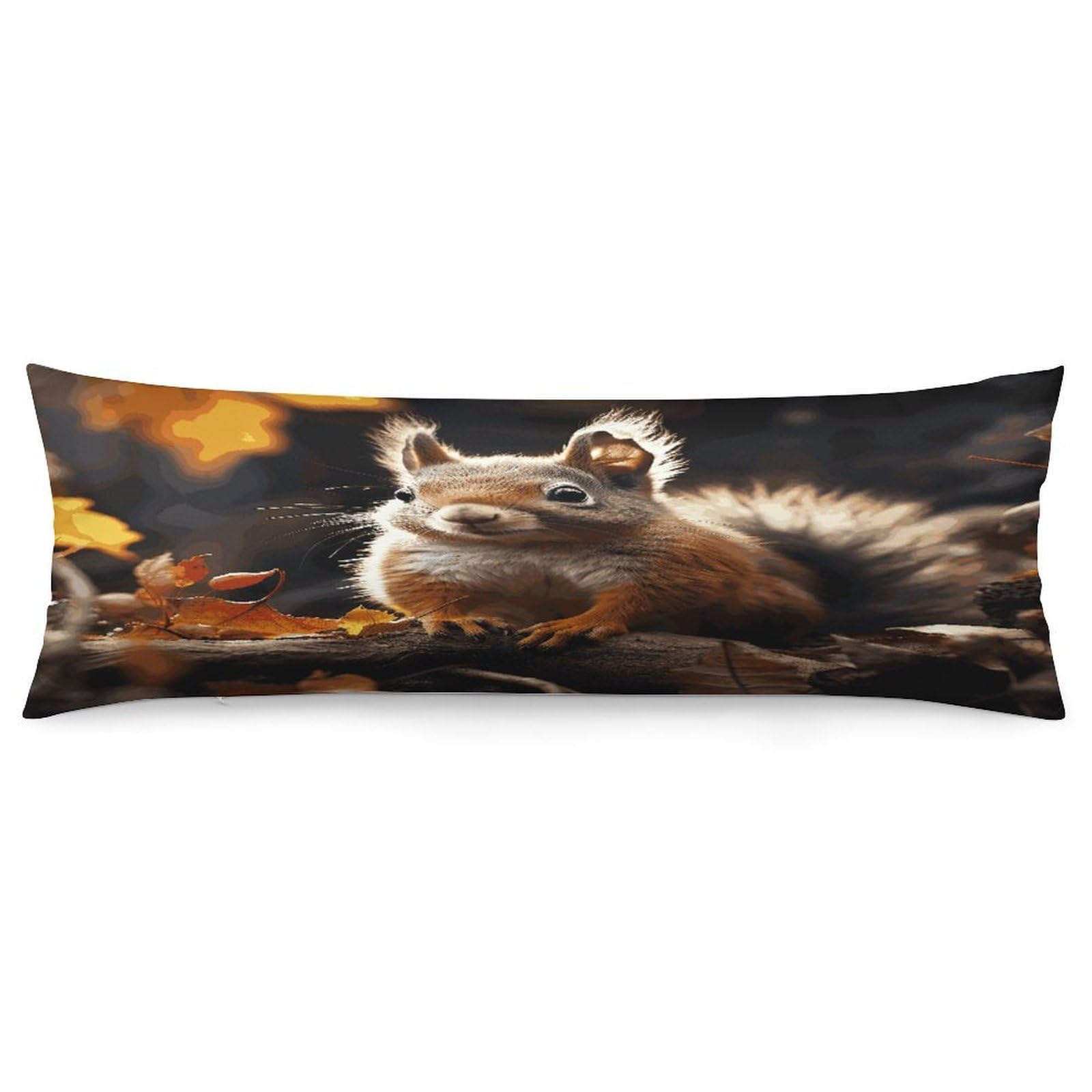 Squirrel in The Woods Body Pillow Cover Soft Breathable Long Pillows Cases with Hidden Zipper Cozy Pillow Case Personality Luxury Pillow Protector 18.9x53 in
