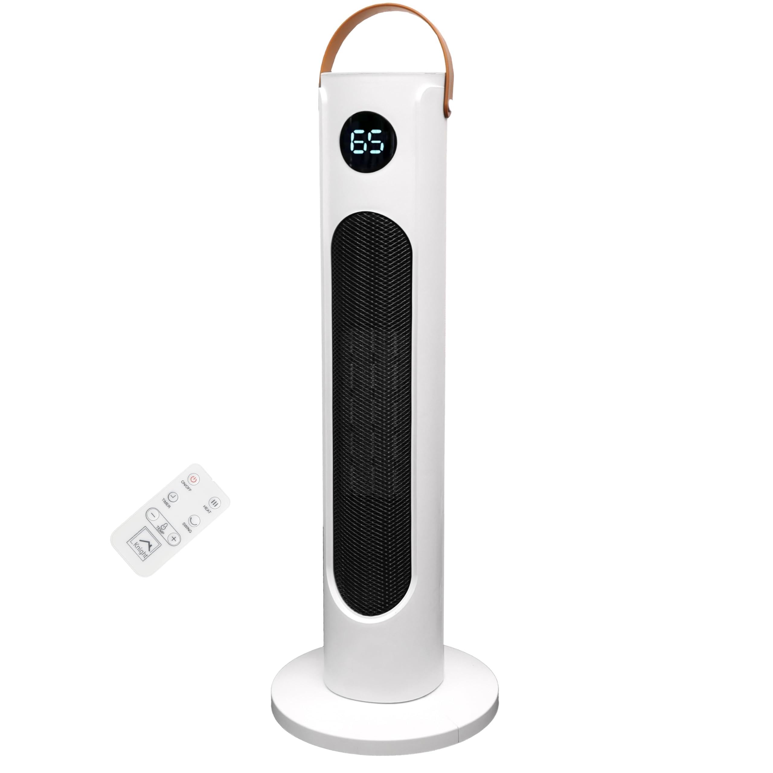 KNIGHT Electric Heater 2000W Portable Ceramic Fan Heater for Home, 80° Oscillating PTC Tower Heater with Remote, Instant Heating in 3 Seconds for Large Room, Touch Screen Control & Leather Handle