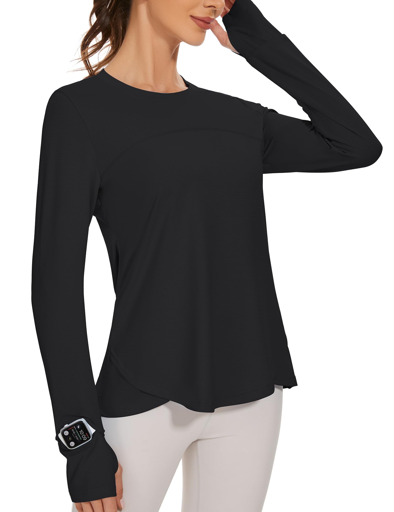 Workout Shirts for Women Long Sleeve Athletic Tops UPF 50+ Sun Shirts Rashguard with Thumbhole and Watching Window