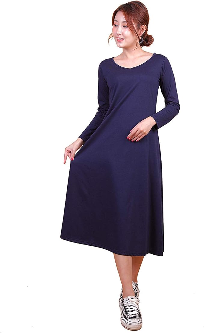 Amazon Co Jp Yo Uth ワンピース レディース シンプル 着心地抜群 Vネック 長袖 ロング丈 マキシワンピ 無地 透けない 着痩せ 秋 5色展開 黒 茶 ネイビー ブルー オレンジ ルームウェア ワンピース 服 ファッション小物
