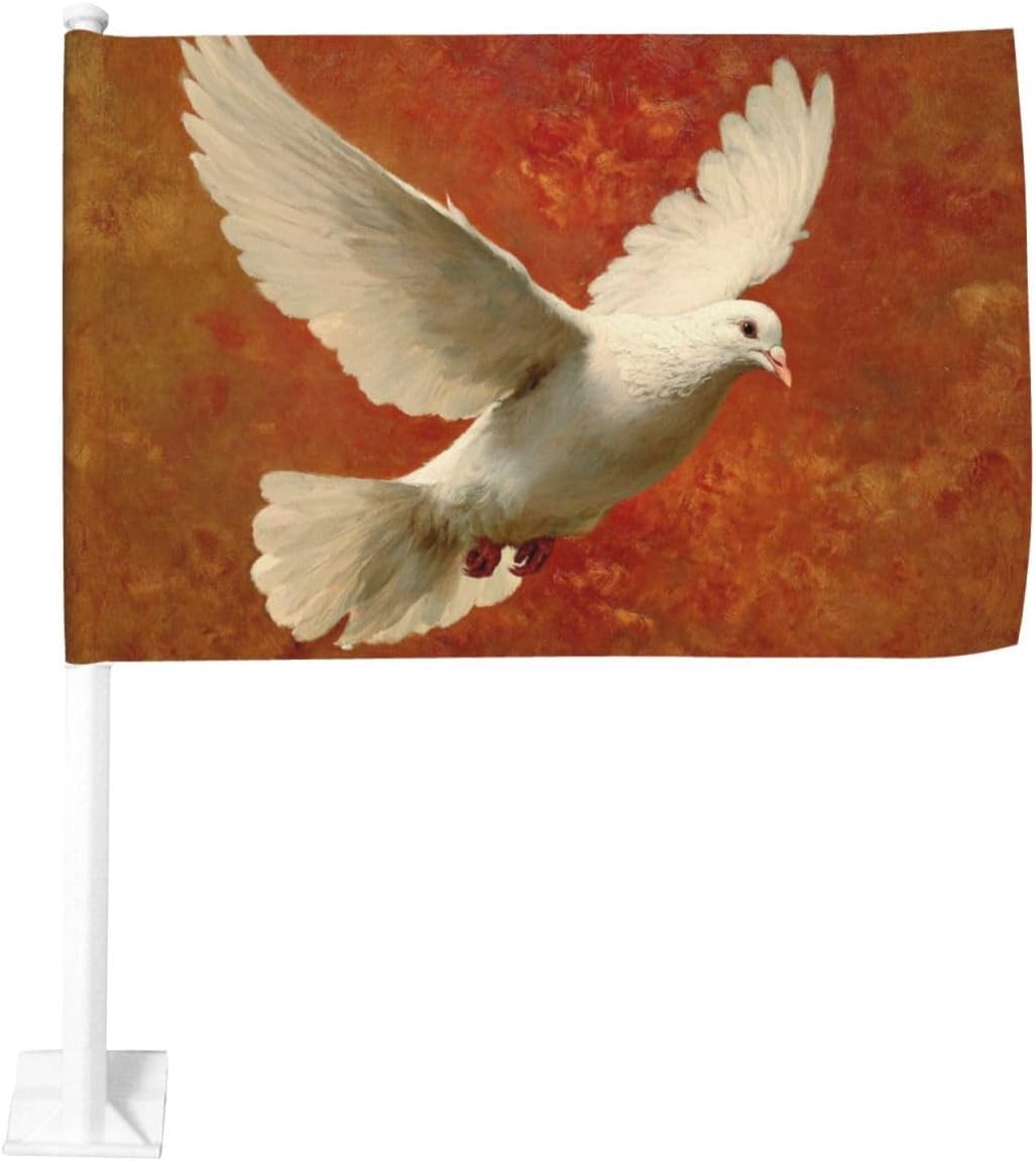Vintage White Dove Peace Car Flag Outdoor Window Clip 12 X 18 Inch Double Side Car Decoration