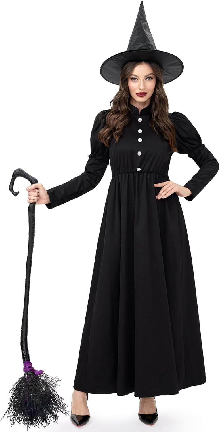 Clarisbelle Women Halloween Gothic Cosplay Wizad Elpheba Cool Adult Costume Maxi Wicked Witch Evil Sorceress Outfit Black M