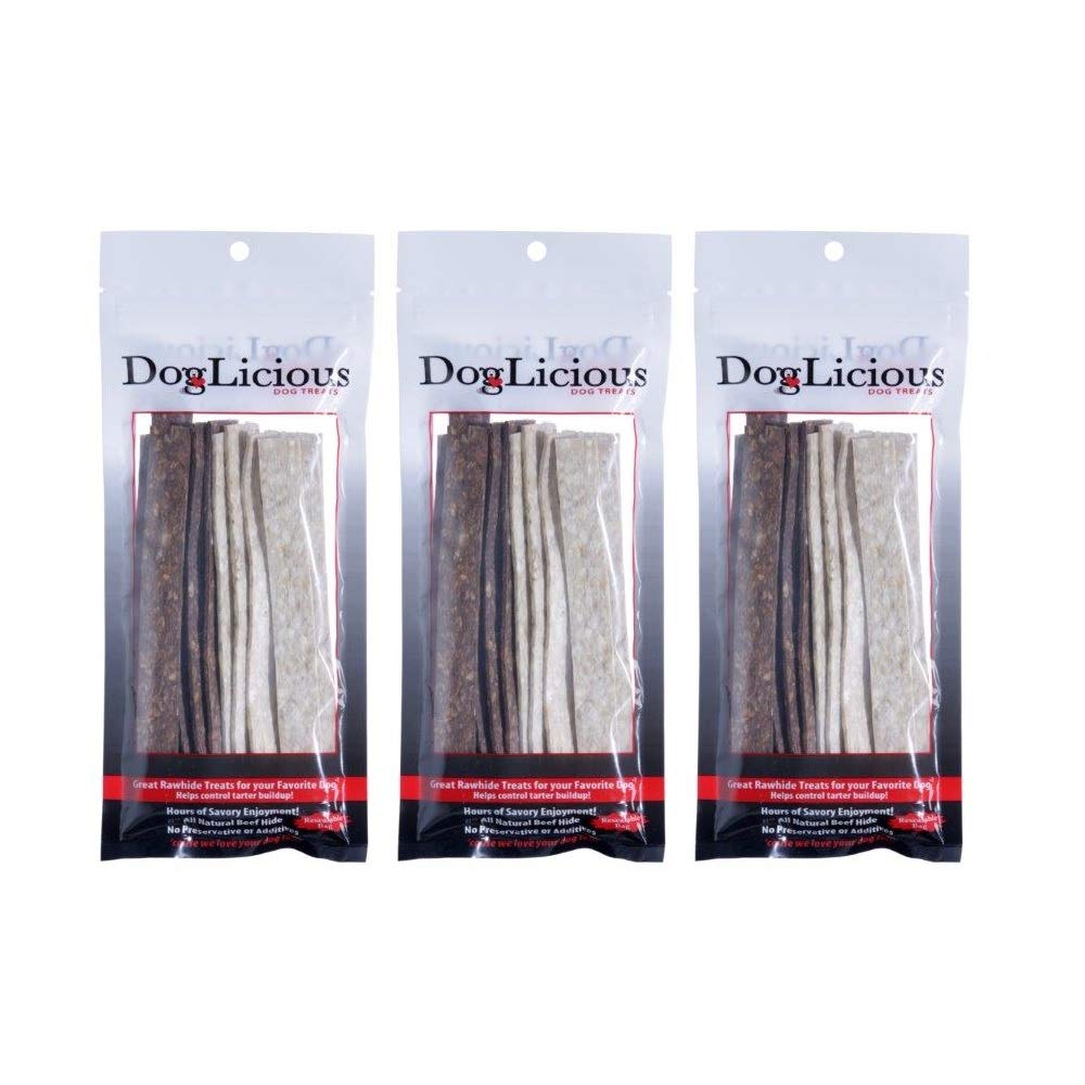 Doglicious3 Pack of Munchy Flat Rawhide Dog Chews, 12 Count Each, 6.5 Inch, All Natural