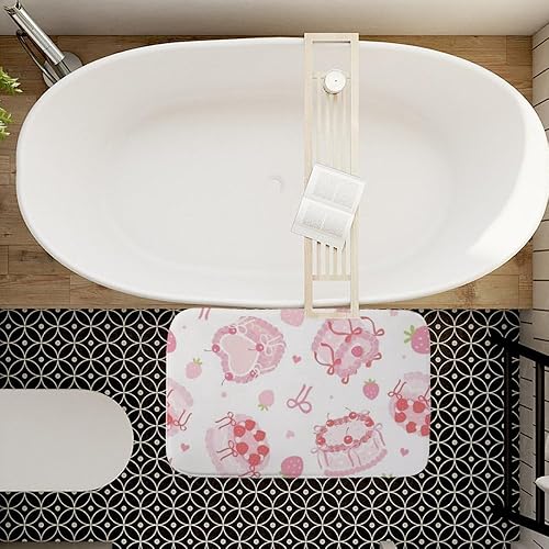Miniatura 2 de Pink Cute Cakes Print Bedside Rug 18X30in Bathroom Rugs Runner Bath Matts Rubber Mats for Floor Antimicrobia High Absorbent Slip Proof Rubber Backed