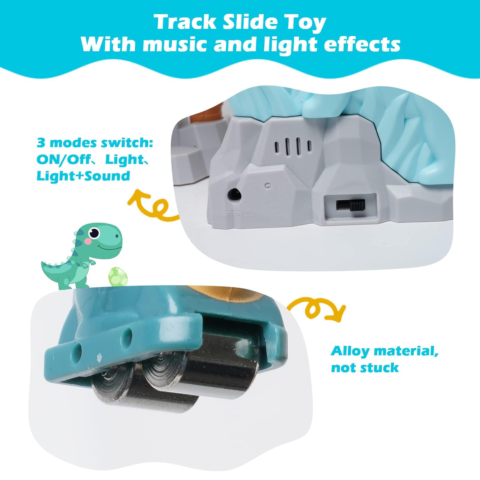 Race Track Toys Climbing Stairs Roller Coaster Electric Double Loop Dinosaur Track Slide with Music Flashing LED Lights Music Orbit Chasing Gift for Kids Toddlers Boys Girls - Image 4