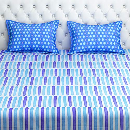 Image of Swayam Roto Cotton Single Bedsheet with 1 Pillow Cover | Size 60 x 90 inch | 144 TC | Geometric Design | Soft Breathable Bed Sheet | Comfortable & Durable for Bedroom - Light Blue