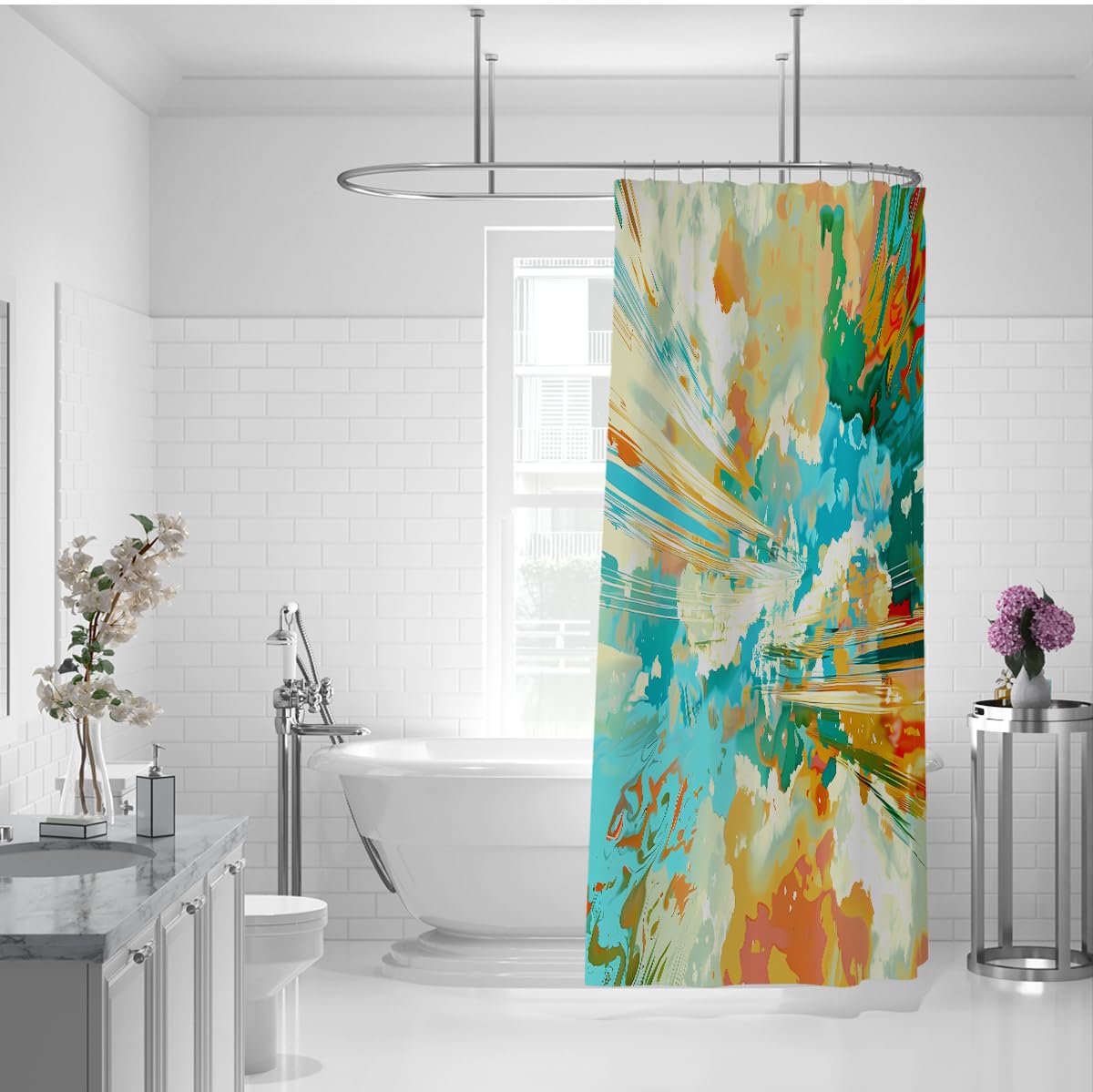Rideau de Douche Art Splash Aquarelle Dynamique Moderne 200 x 220 cm