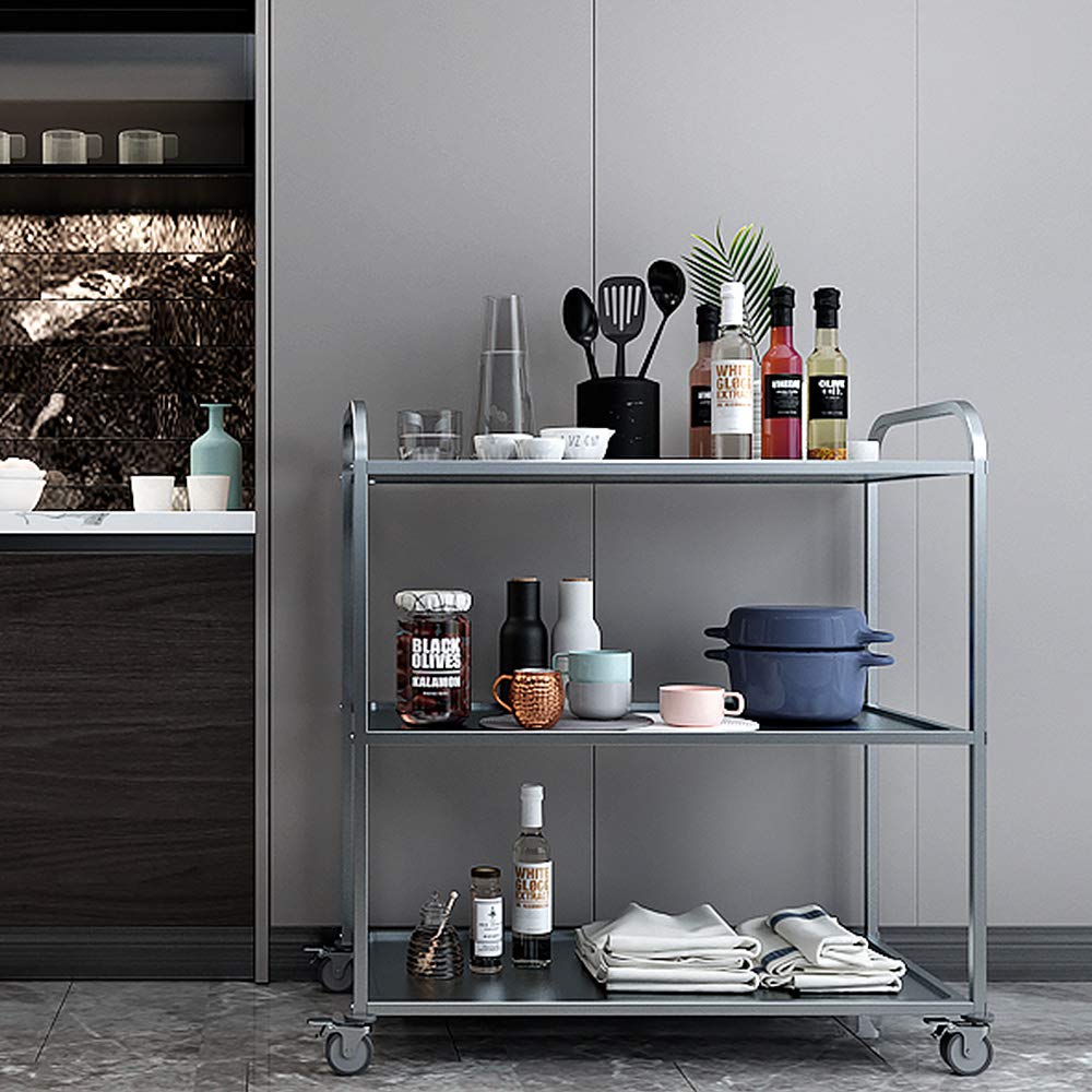 BPT Carrello portavivande in acciaio inox con 3 ripiani per partizione, ristorante, hotel, scuola, carrello di servizio (85 x 45 x 89 cm)