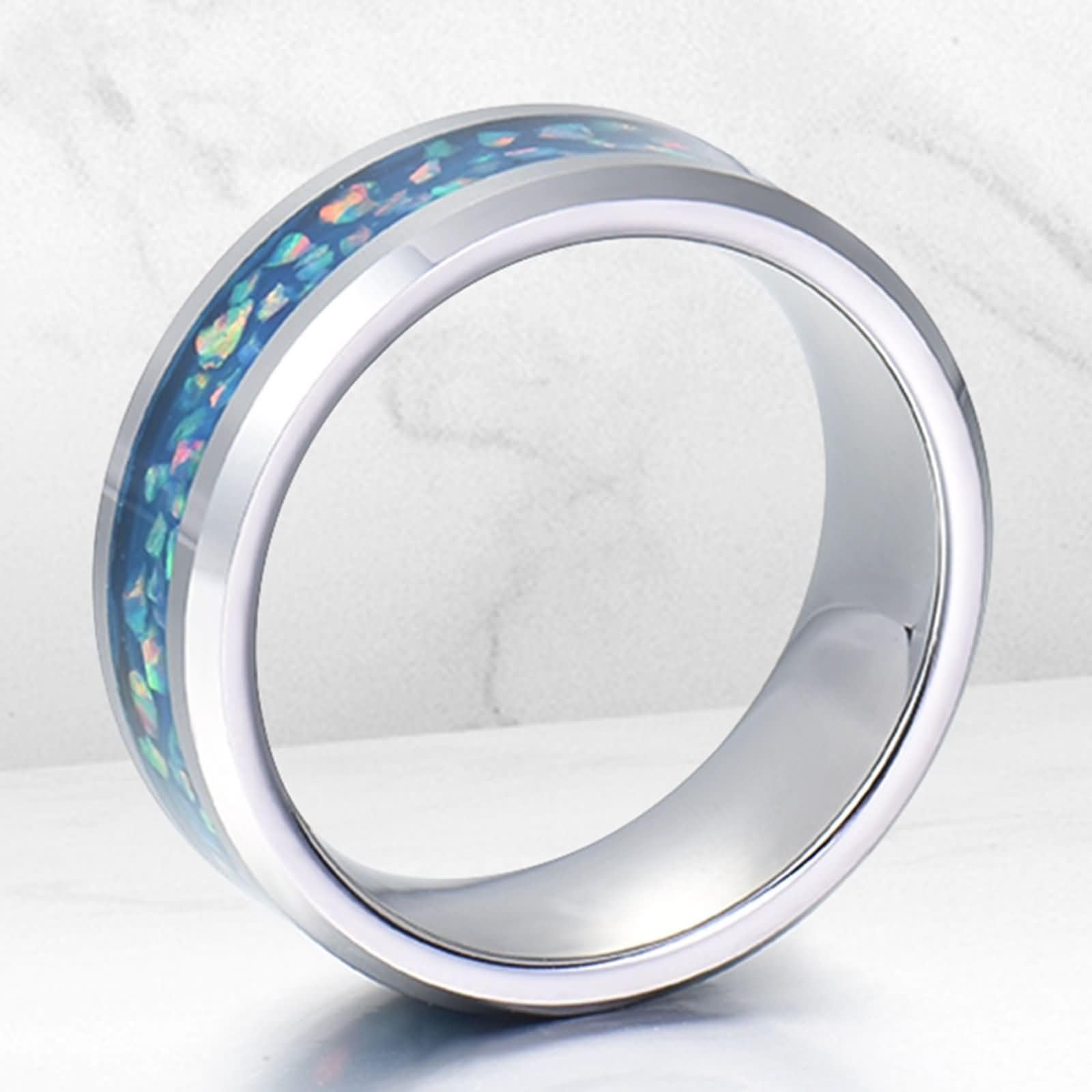 Daesar - Anillos Grabados Pareja,8MM Anillo Plata con Redondo Anillo Tungsteno Mujer